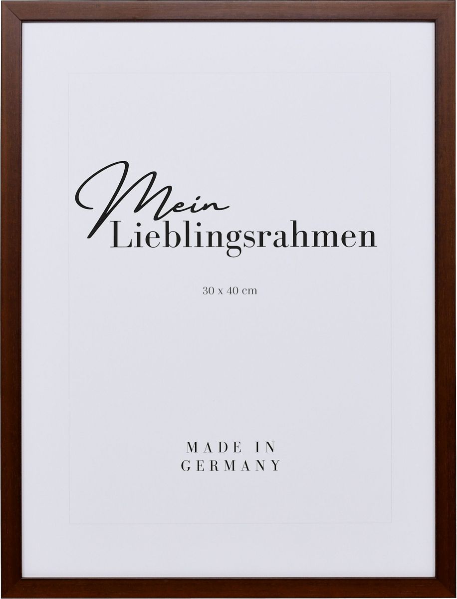 Holz-Profil Top S, dunkelbraun - Frontansicht Frontansicht eines schmalen, dunkelbraunen Bilderrahmens, 40x60 cm, mit sichtbarer Holzstruktur und glatter Oberfläche